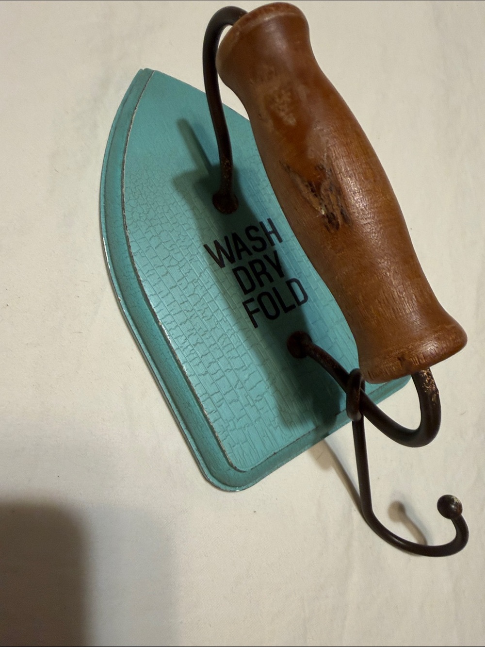 Hobby Lobby Turquoise 'Wash Dry Fold' Decorative Hook with Wood Handle